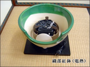 茶道具 風炉釜 電熱風炉 野々田式 面取風炉 合金製 古銅色 炭型電熱器