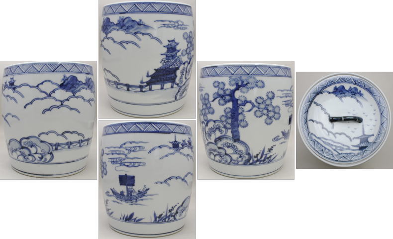 新古品）茶道具 水指 水差し 膳所焼 染付 雲堂 岩崎新定作 陽炎園 膳所