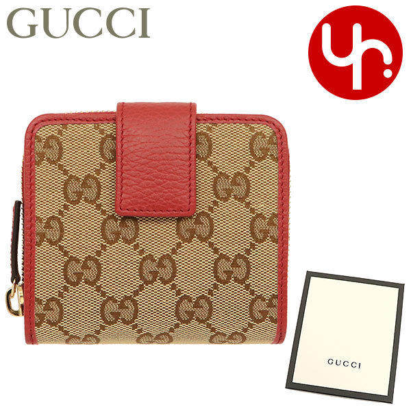 GUCCI GGキャンバス 二つ折り財布 ベージュ/レッド