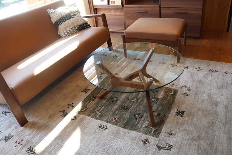 リビングテーブル 丸 ガラス おしゃれ 直径80cm 木脚 ミッド