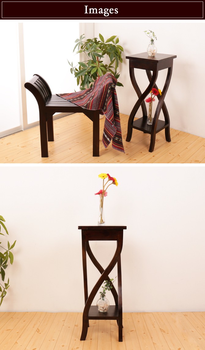バリ風家具花台 アジアン家具 おしゃれ 天然木製 マホガニー材 飾り台