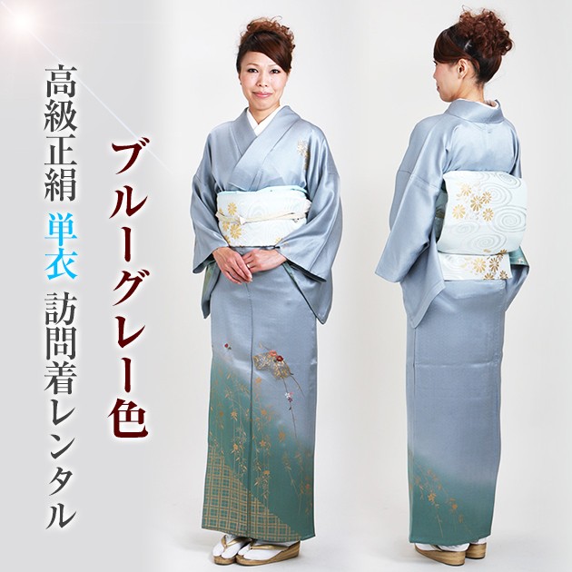 訪問着 単衣 レンタル 6月 9月向け着物 ブルーグレー色 NT-303 9月 夏
