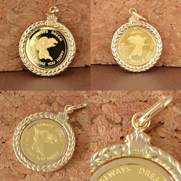 コイン ペンダント エンジェル 天使の羽 コインペンダントトップ 純金