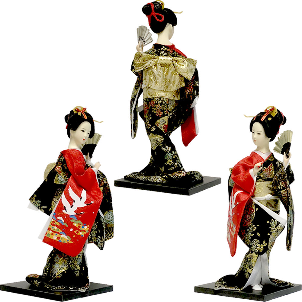 日本人形 鶴扇子 着物 美人 人形（12インチ）約30cm 踊り 日本文化