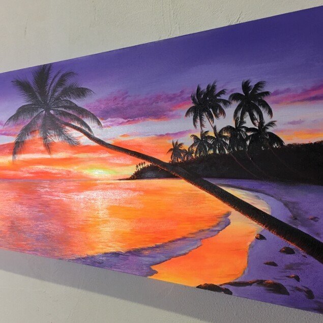 常夏のバリ サンセット 絵画 夕日 チューブ 南国 南国ビーチ 浜辺 やし