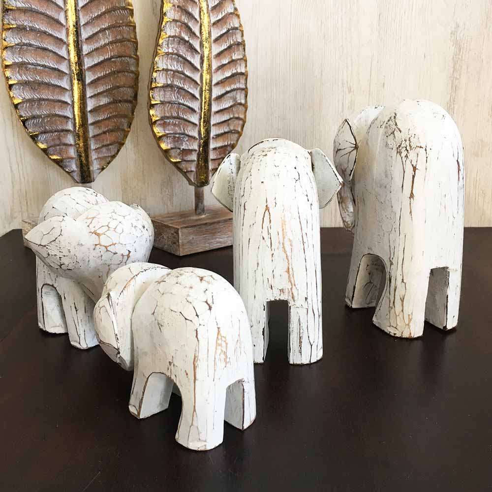 アジアン雑貨 象の置き物 オブジェ ゾウさん 4体セット 2色 白