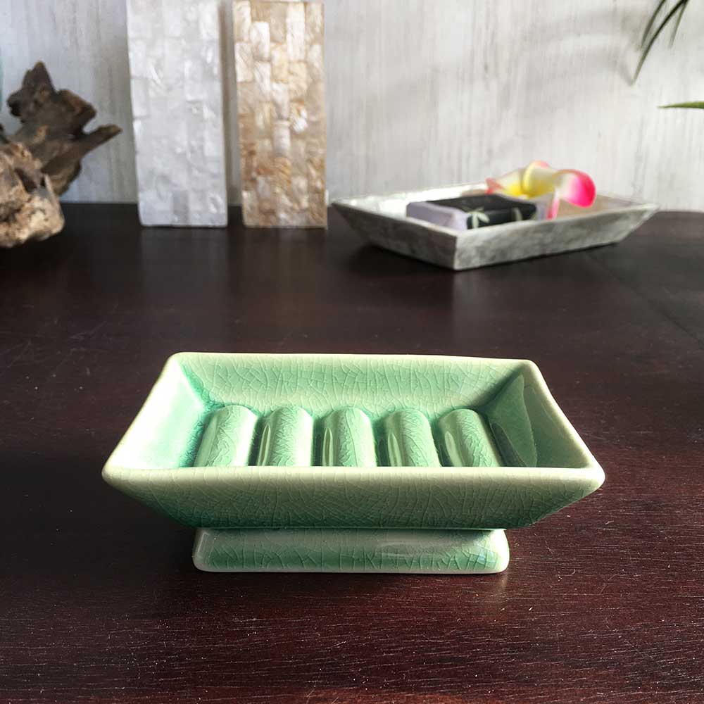 ジェンガラ 石鹸置き ソープディッシュ 石けん台 青緑 陶器 洗面 浴室