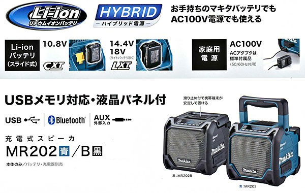 マキタ（makita） 充電式スピーカー MR202 USBメモリ対応／液晶パネル