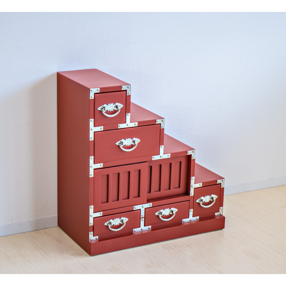 昭和レトロ 階段桐タンス 飾り棚 古民家 当時物 W117㌢ 階段箪笥 右下がり