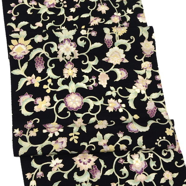 15%分クーポンあり 岡重 名古屋帯 黒 仕立て付き 大島紬 正絹 染め帯