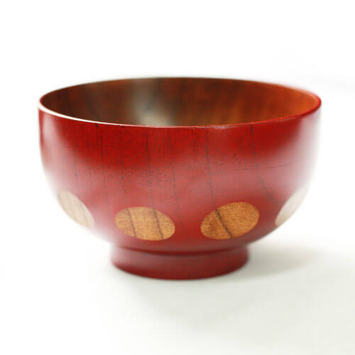 木製 汁椀 ドット 赤 茶 全2種 約11cm : 曲げわっぱ弁当箱の漆器かりん