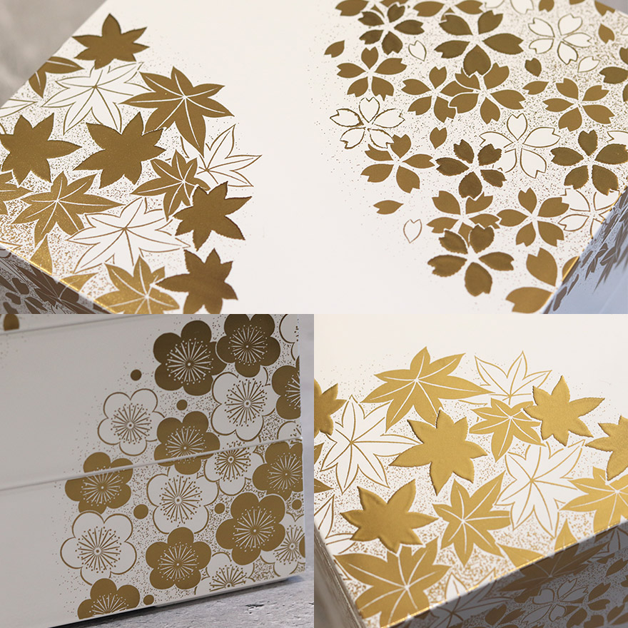 重箱 三段 お重箱 日本製 北市漆器 3段 花丸春秋 6寸 白 箱入り