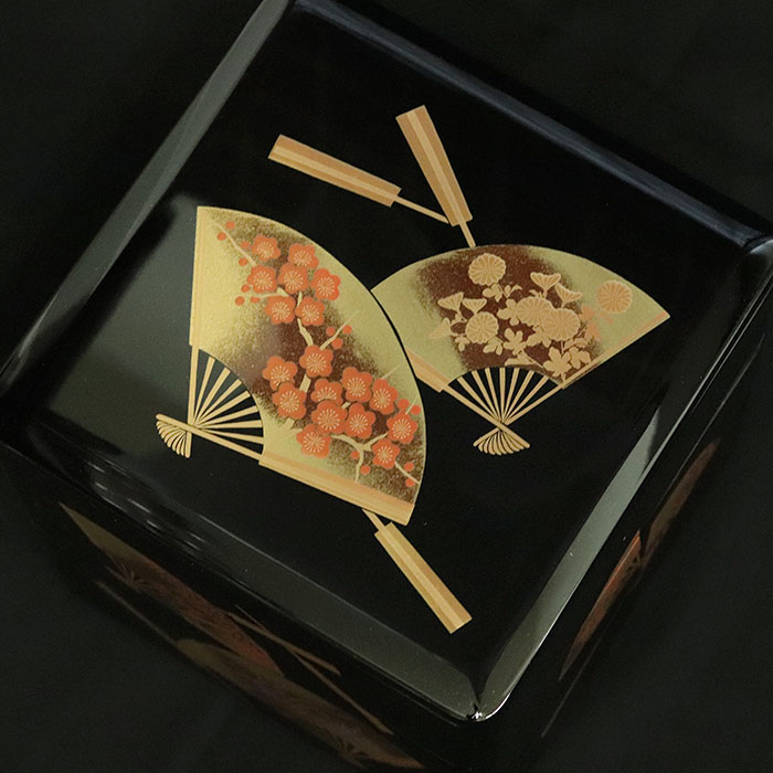 重箱 3段 日本製 国産 会津漆器 6.5 三段本重 雅扇面 黒 内朱 6.5寸 5