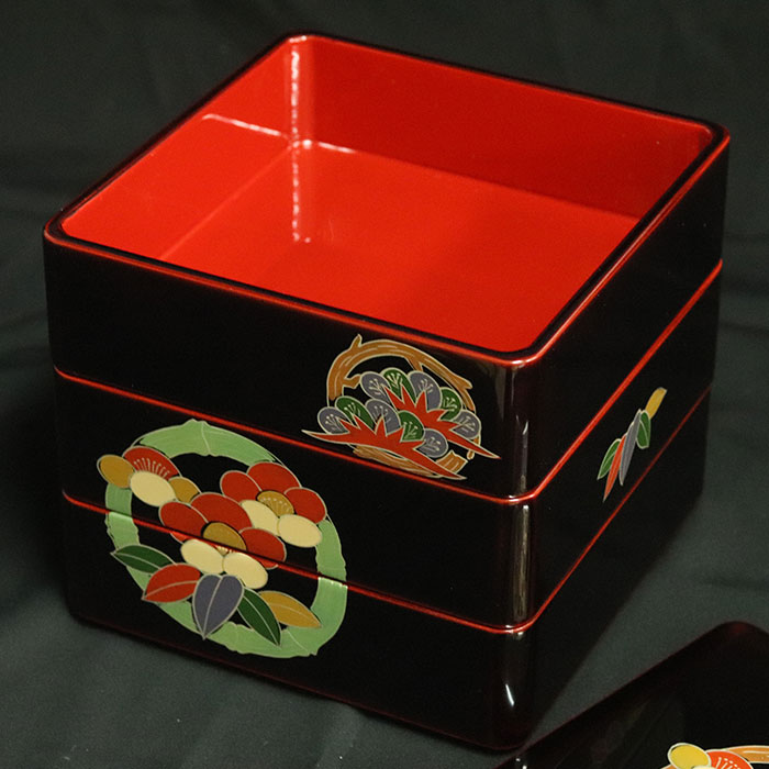 重箱 3段 日本製 国産 会津漆器 6.5 三段本重 雅松竹梅 溜 内朱 手塗り