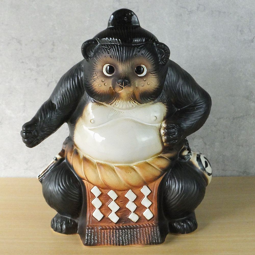 信楽焼 狸庵 年代物 縁起物 商売繁盛 大きめ 古い狸 陶器 陶芸 置物