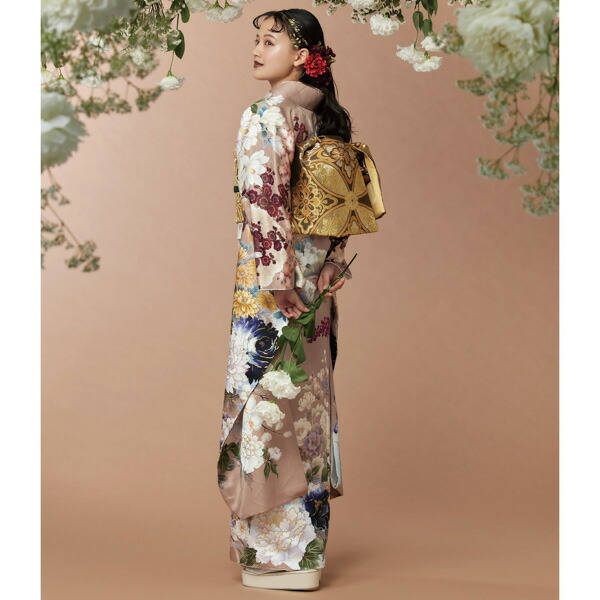 未仕立て 振袖 22点セット「Vサンク 薄茶 百華流水」仮絵羽 振り袖