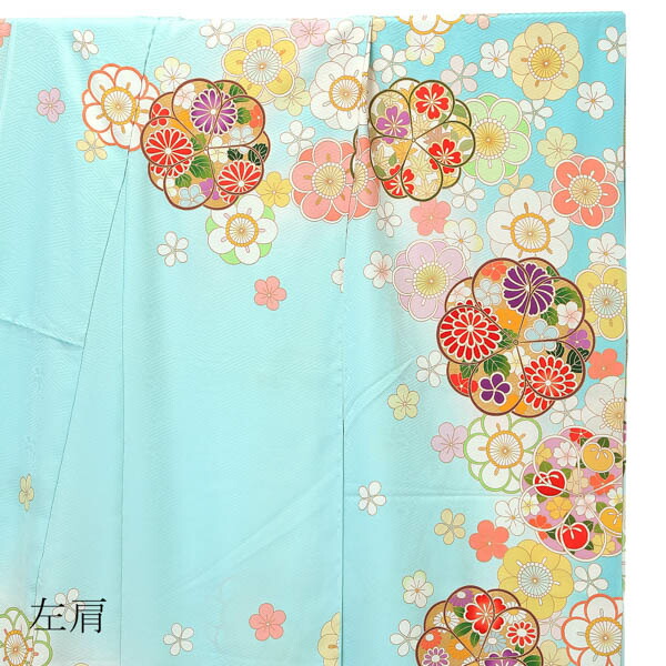 未仕立て 振袖 単品「水色 八重梅」日本製 仮絵羽 振り袖 正絹 着物