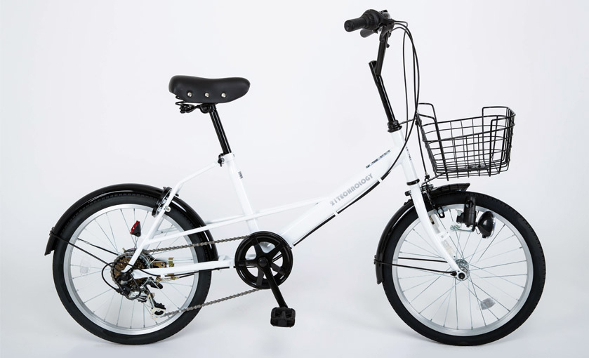 カゴ付き】6段変速 20インチ折りたたみ自転車 ホワイト