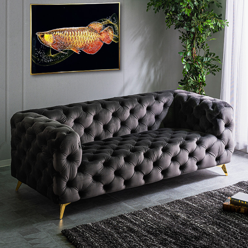 ソファ ソファー 3人掛け 英国調 ベロア生地 ベルベット生地 ボタン