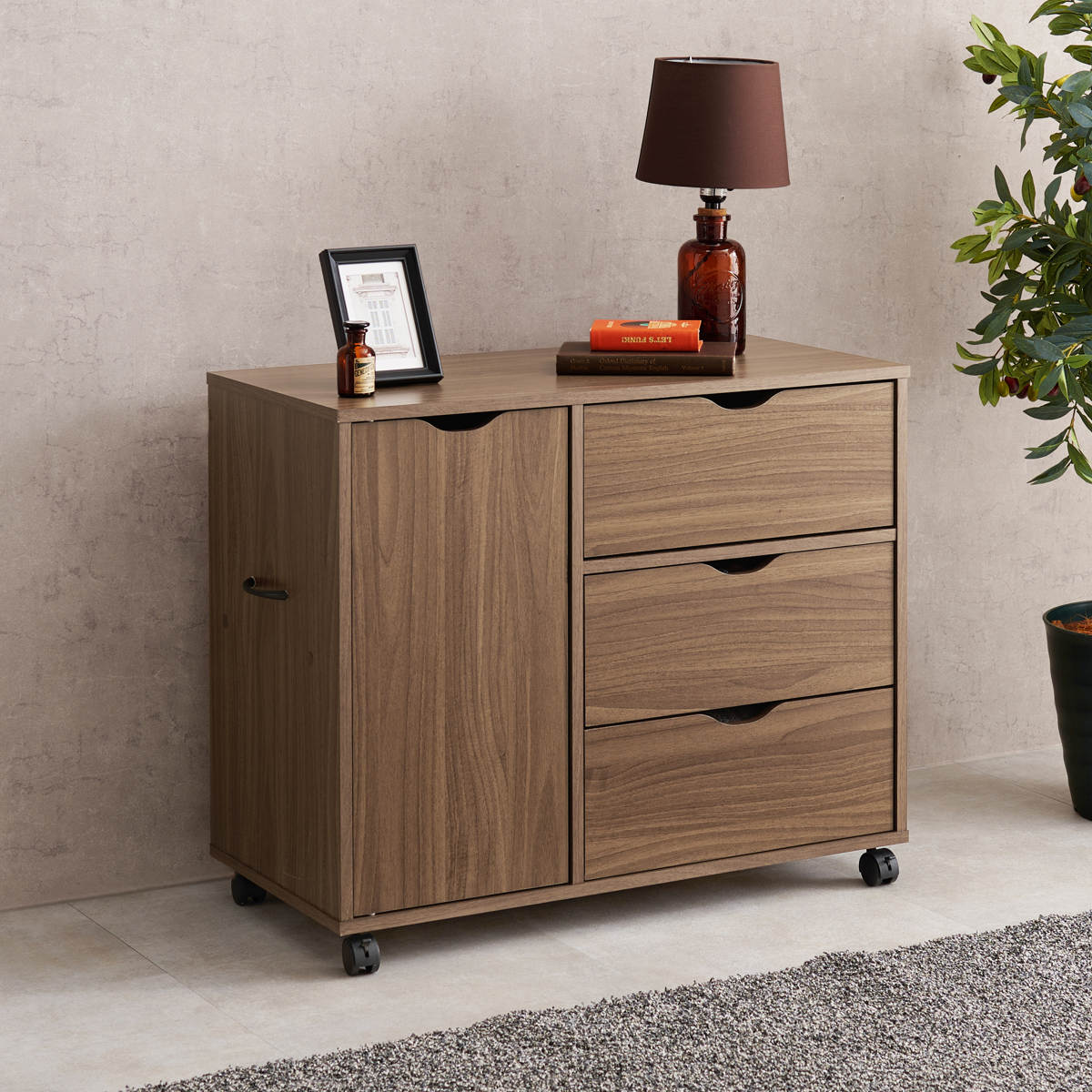 HAGiHARA（萩原） チェスト 幅80cm キャスター付き 引出し3杯