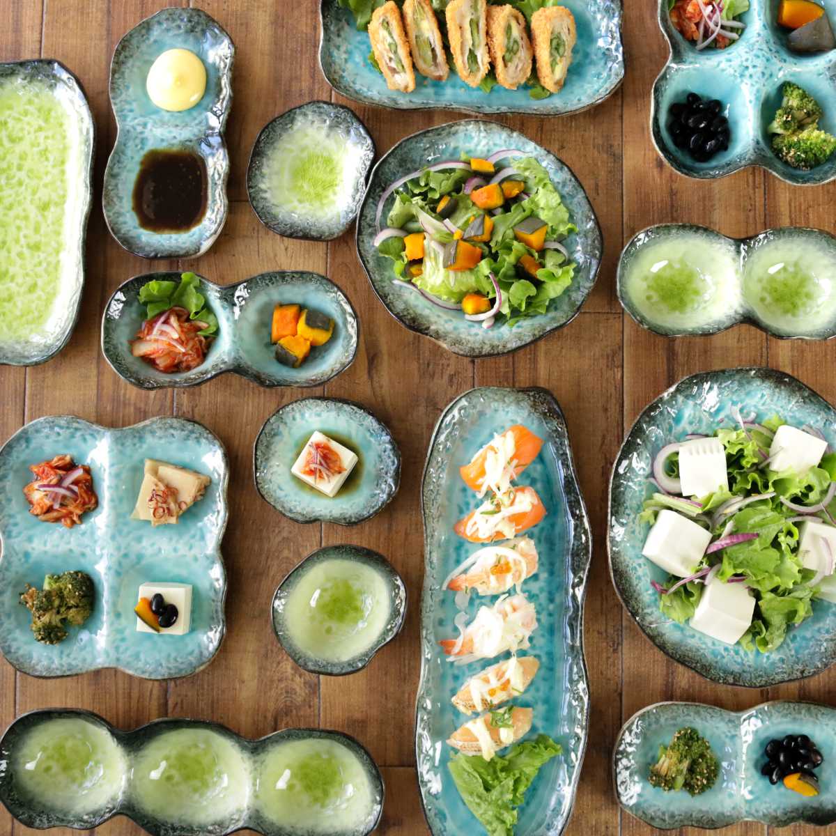 仕切り皿 19.5cm プレート 4つ仕切り KANADE 陶器 同色5枚セット