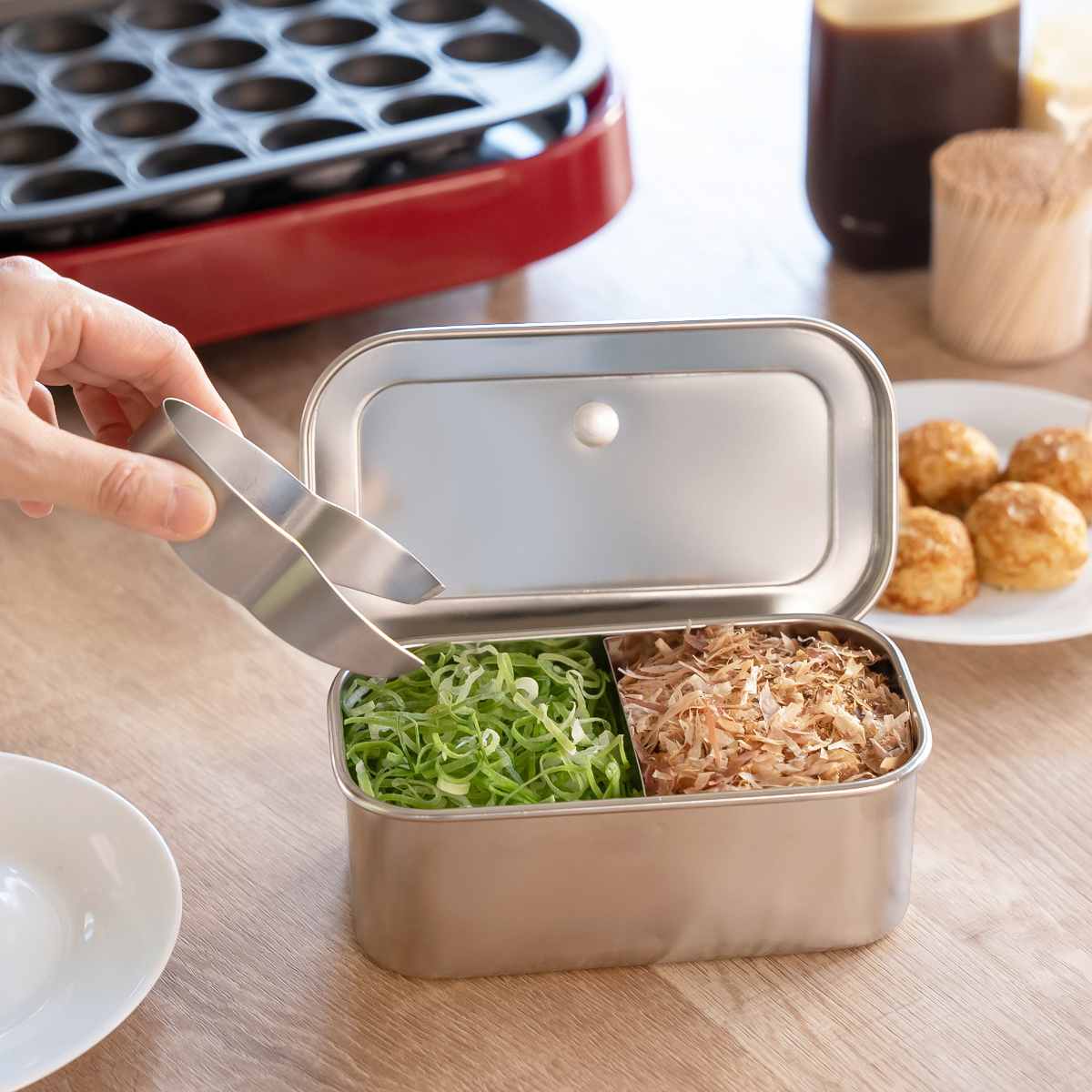 保存容器 18-8プレス ヤクミ入れ 2つ仕切り （ 薬味入れ ステンレス 蓋