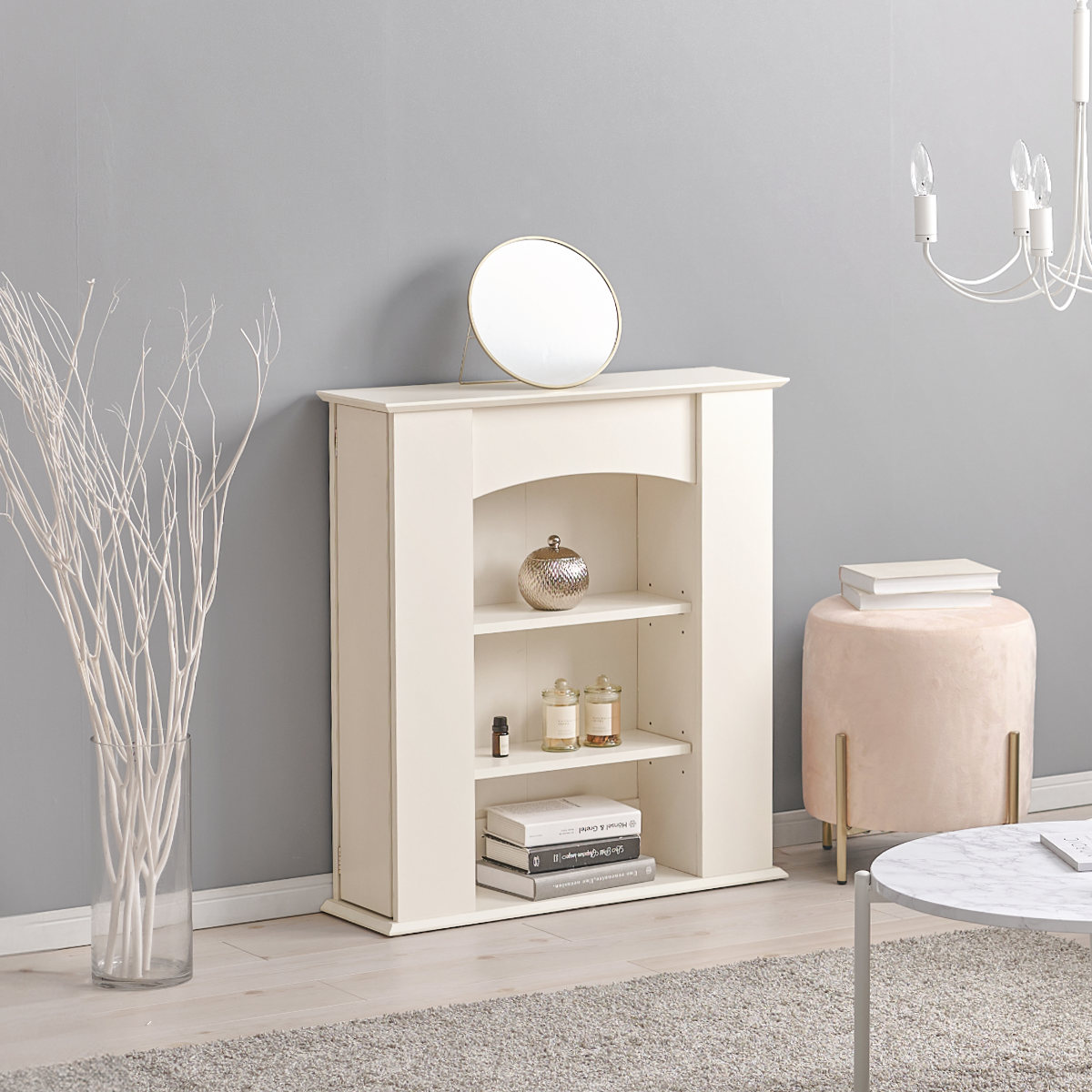 マントルピース 幅70cm 3段 可動棚 隠し収納 （ オープンラック 棚