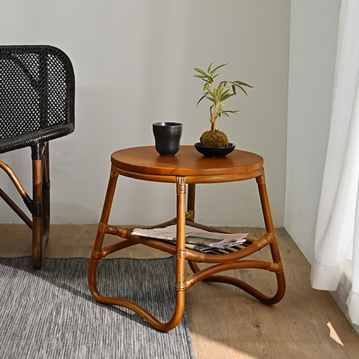 momo サイドテーブル ラタン 円形 ローテーブル レトロ アンテーク
