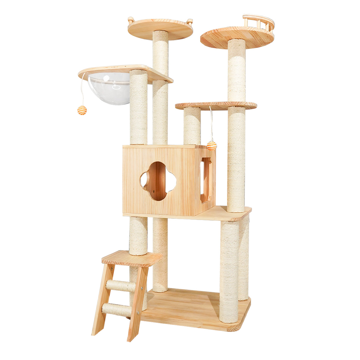 キャットタワー ねこぞく ツインタワー 木製 据え置き （ キャット