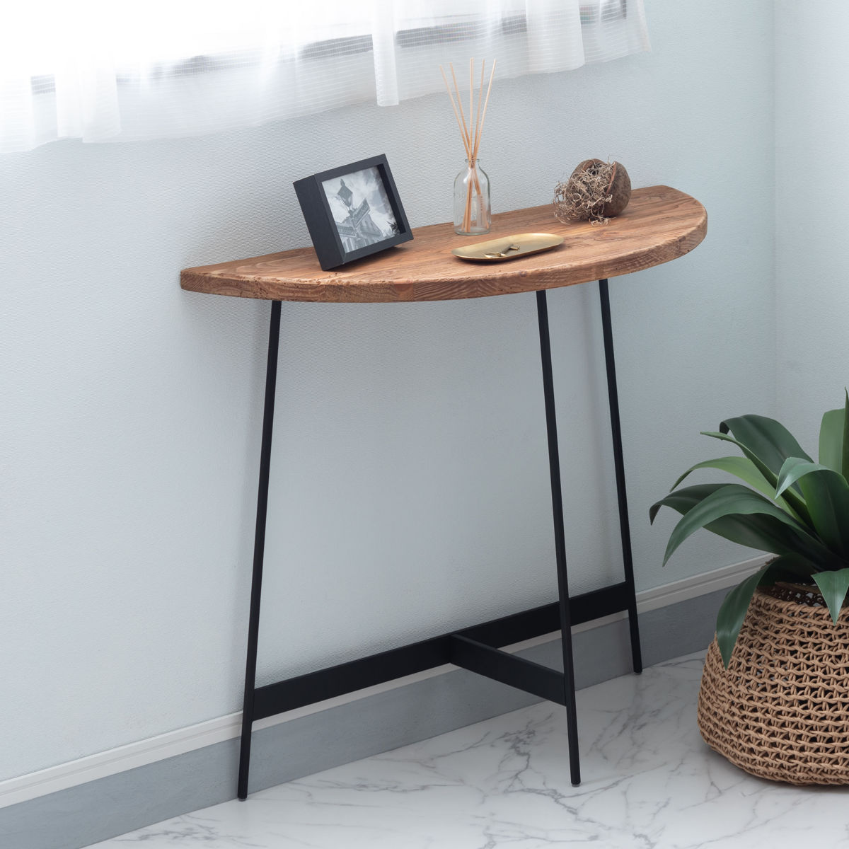 東谷 コンソールテーブル 半円型 高さ72cm 古材 （ 天然木 パイン材