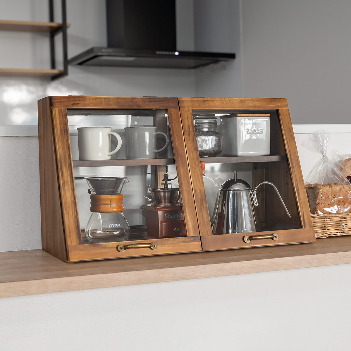 HAGiHARA（萩原） ガラスケース 幅60cm 2段 カウンター上収納 可動棚