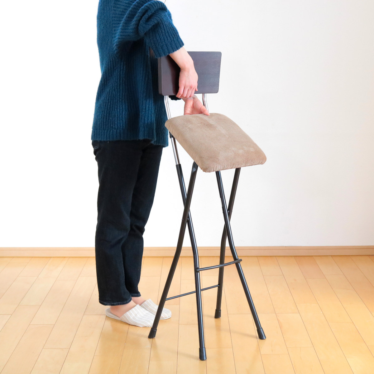 ルネセイコウ 折りたたみ椅子 ハイタイプ 座面高75cm 背もたれ付