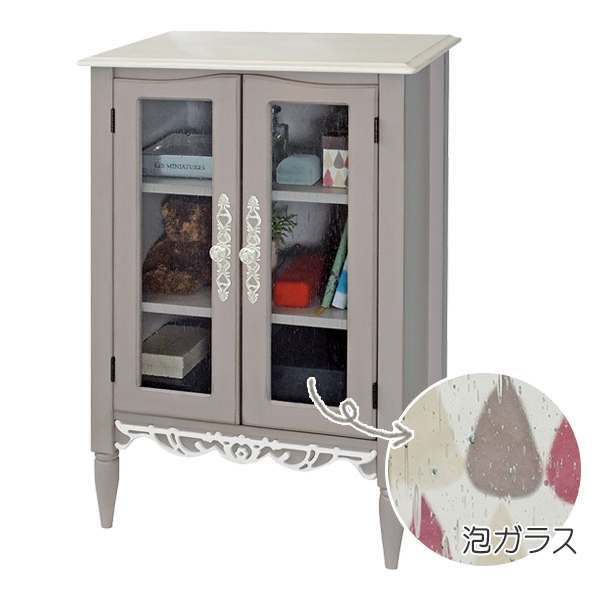 キャビネット ガラス扉 フレンチシャビー Belle 幅55cm （ 本棚 収納棚
