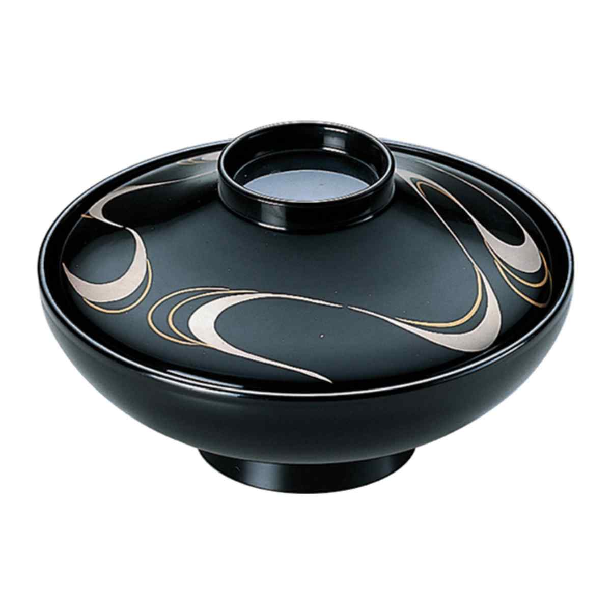 福井クラフト 煮物椀 木製 平富士 黒銀流水 本漆塗 手書き 蒔絵 吸物椀