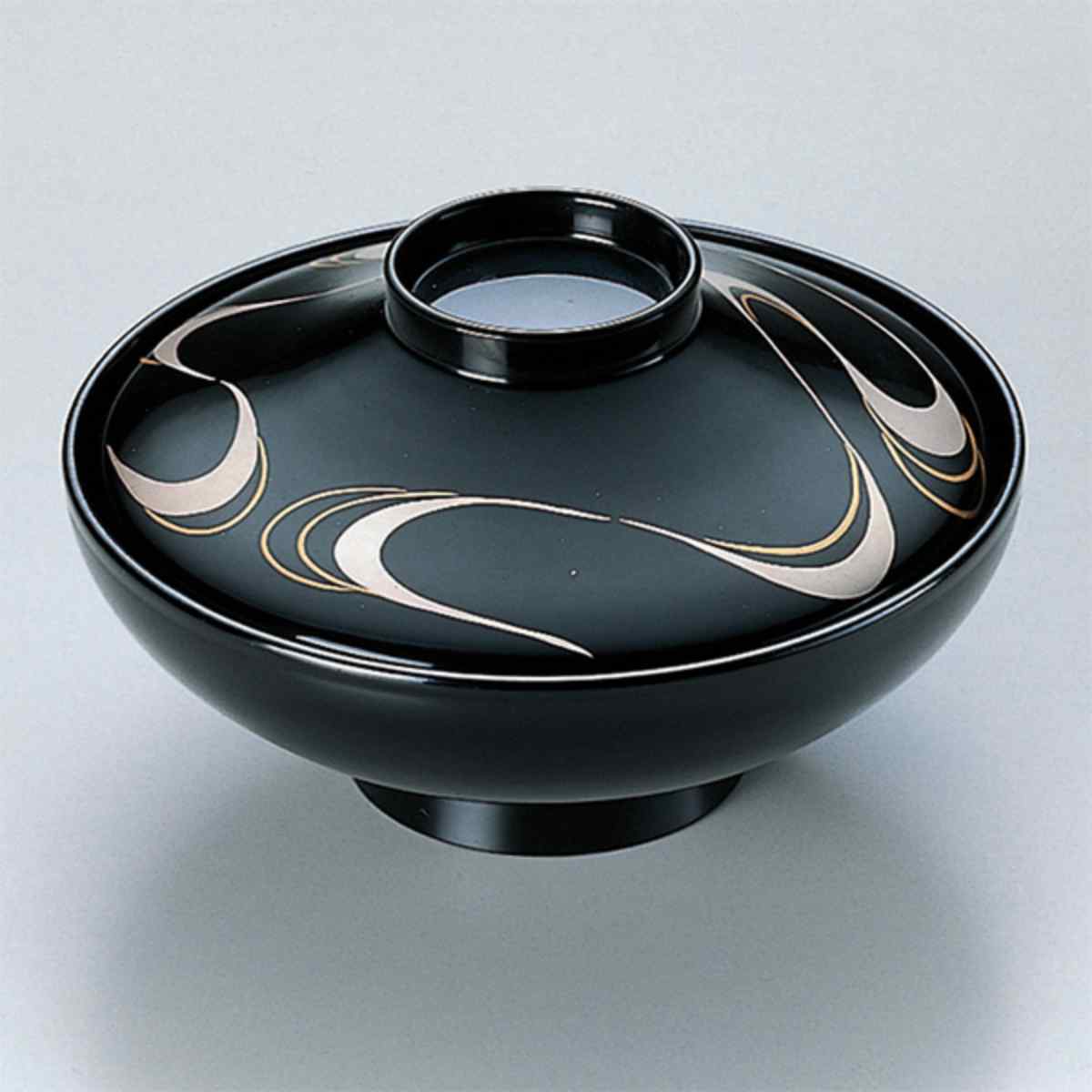 福井クラフト 煮物椀 木製 平富士 黒銀流水 本漆塗 手書き 蒔絵 吸物椀