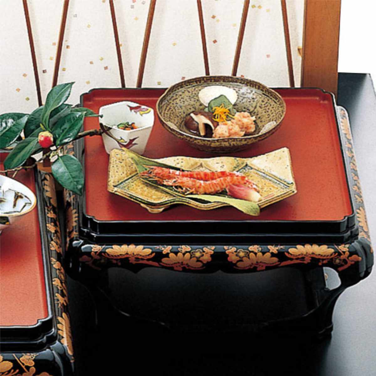 □ 骨董 漆器 木製 漆 葵 御紋 蒔絵 御膳 懐石膳 ib0138