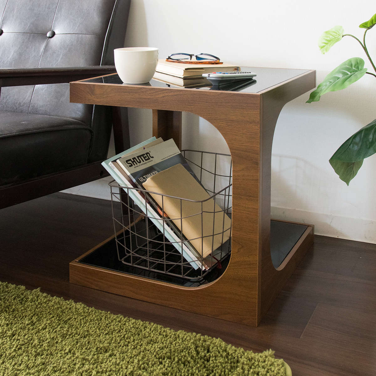 宮武製作所 サイドテーブル 高さ45cm ガラス天板 木製 （ テーブル