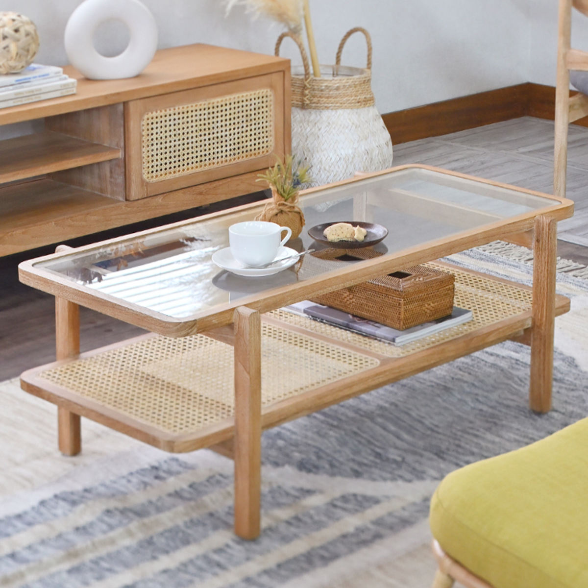 北欧ヴィンテージ コーヒーテーブル チーク ラタン 北欧ヴィンテージ