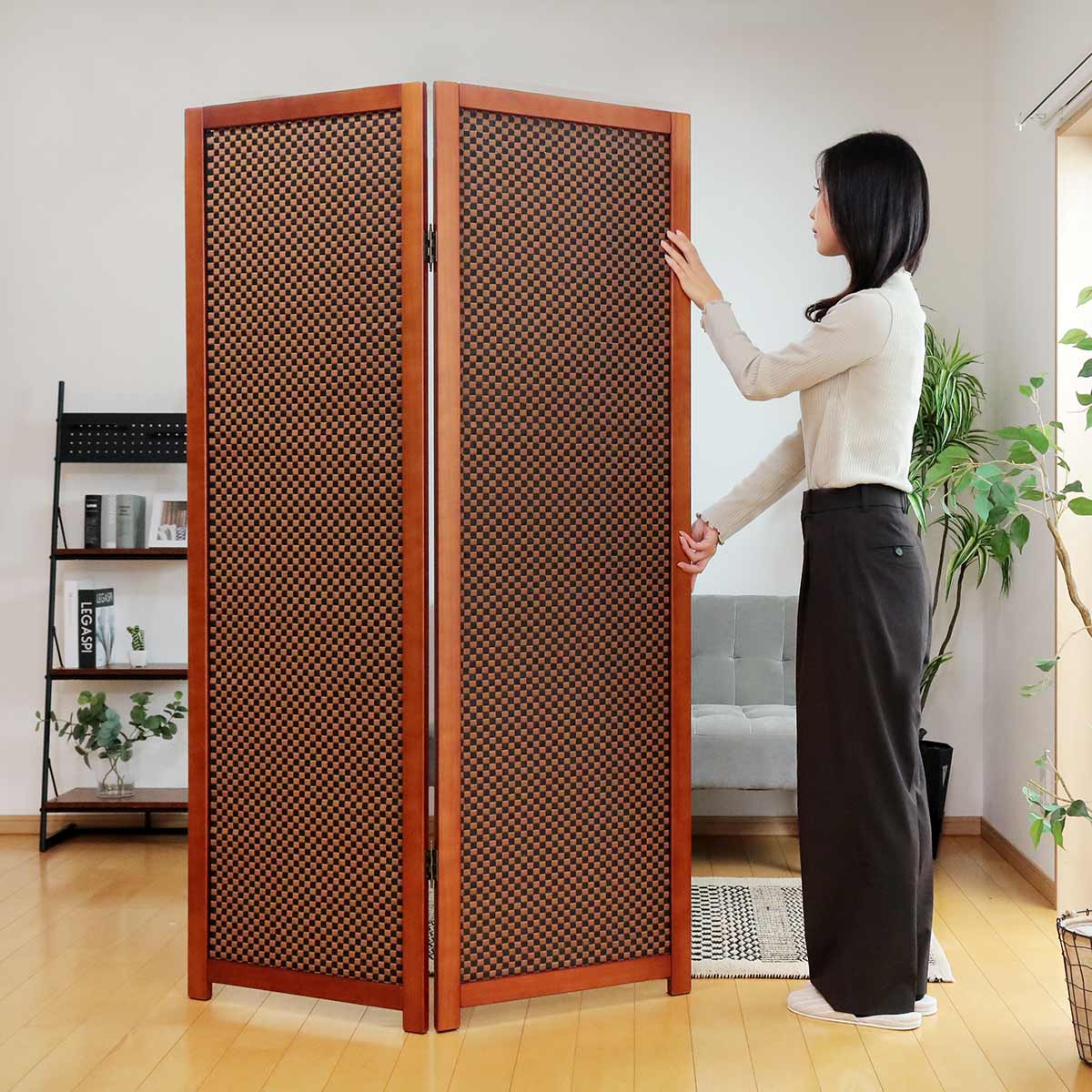 衝立 竹すだれ衝立 2連 市松柄 高さ170cm （ 目隠し 間仕切り 和風