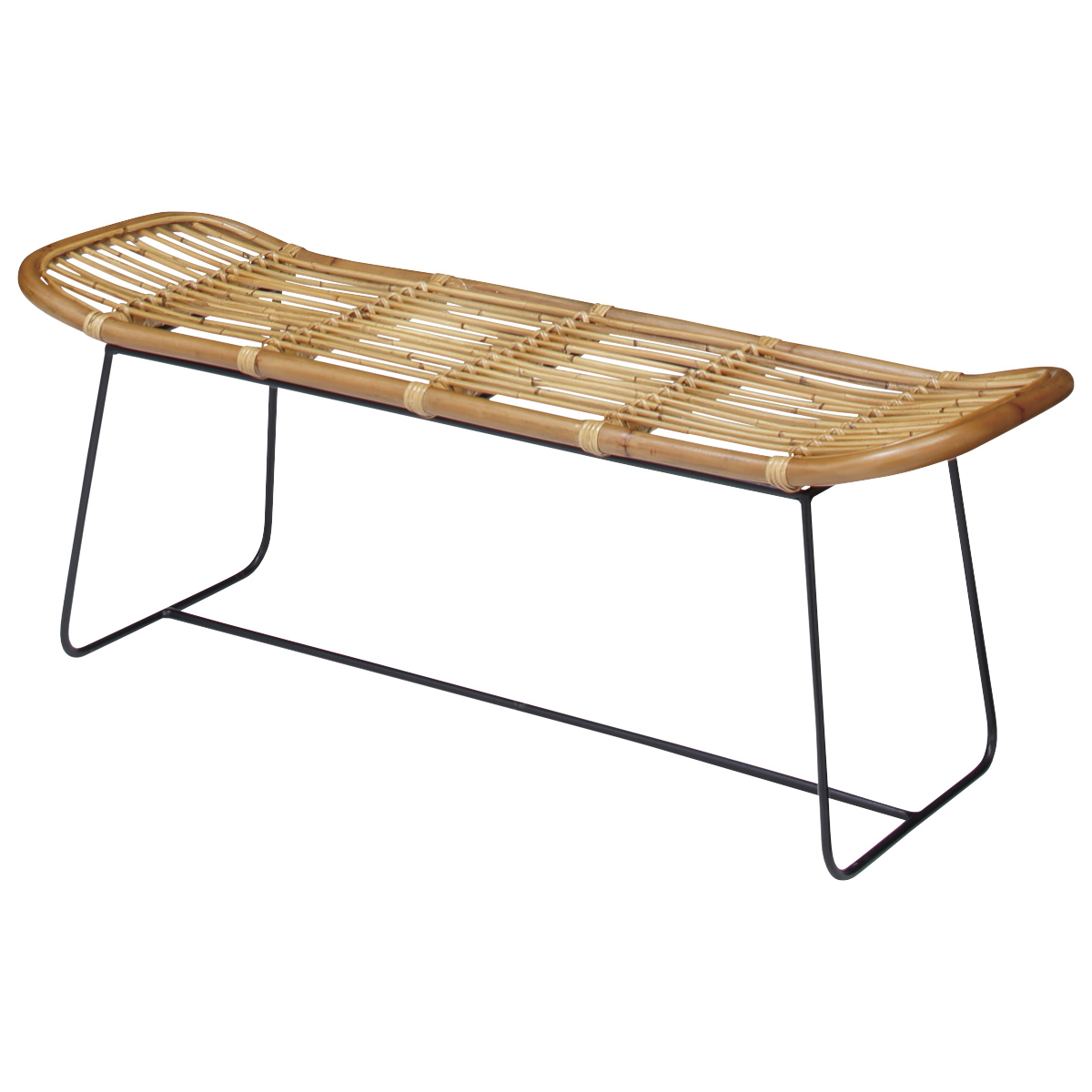 ラタンベンチ 2人掛け 長椅子 アイアンフレーム 籐家具 幅121cm