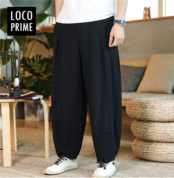 ワイドパンツ メンズ 綿麻 リネンパンツ サルエルパンツ イージー