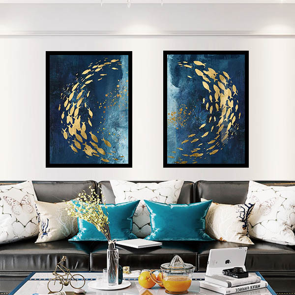 2枚セット 33×43cm アートパネル フレーム絵画 モダンアート 魚 縁起物