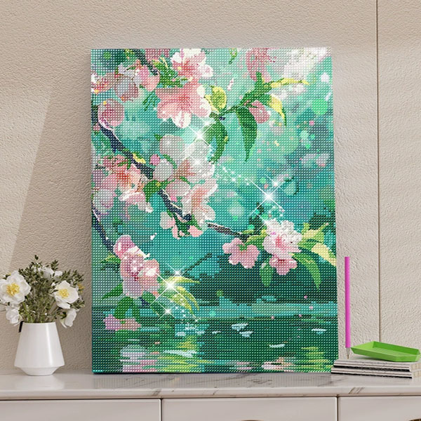 内フレーム付き ダイヤモンドアート 40×50cm 刺繍キット 桜 桃の花