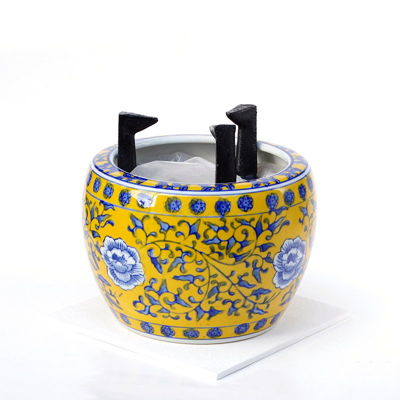 増田屋 ミニ火鉢 陶器セット 黄 火鉢 ひばち 炭 和風 インテリア