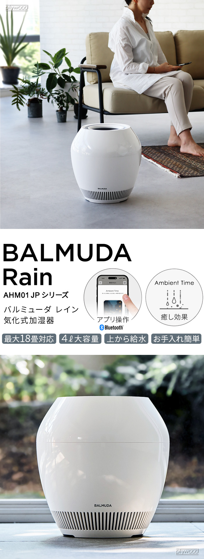 2025年モデル バルミューダ レイン 加湿器 大容量 気化式 BALMUDA Rain