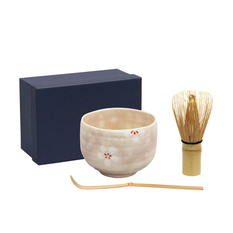 お抹茶3点セット さくら化粧 抹茶椀 波佐見焼 茶道具 茶筅 茶せん 茶杓