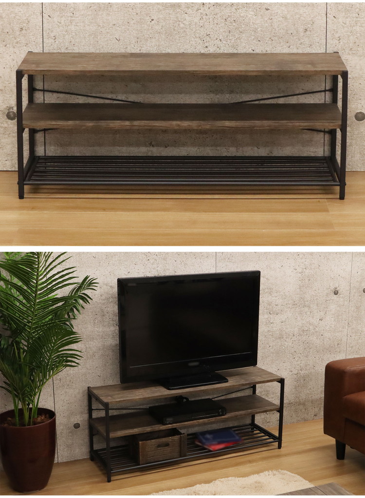 テレビ台 幅100cm バルネ 棚付き 2段 アイアン ブラウン おしゃれ