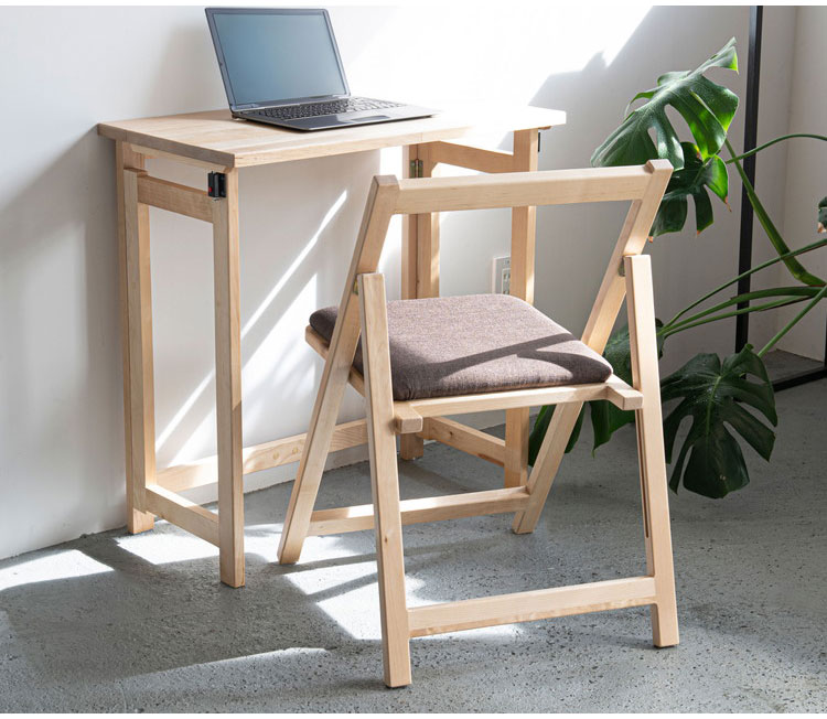 2脚セット 天然木 収納式 折りたたみチェア ゆったり座面 ダイニング