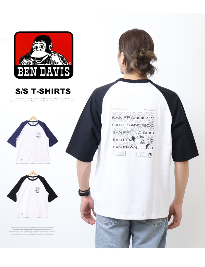 BEN DAVIS（ベンデイビス） 刺繍 プリント ラグラン 半袖Tシャツ