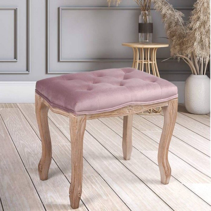 フラワー刺繍 ピンク コロロ調アンティークスツール フラワー刺繍